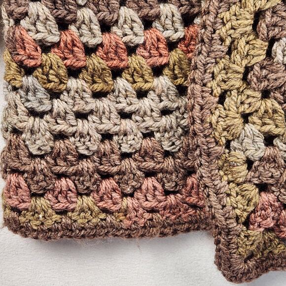 Hand Crochet Granny Square Cardigan Womens L/XL Multicolor Earth Tones Boho EUC - Picture 7 of 12
